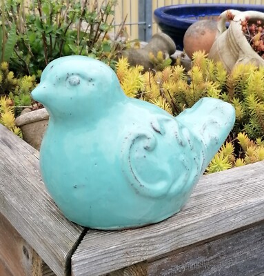 2.Wahl  Vogel 24 cm aus frostfesten Steinzeug türkis Garten Deko Figur Tier