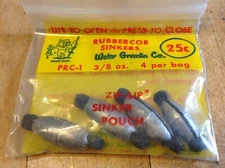 Vintage Water Gremlin Co Rubbercor PRC-1 Sinkers 3/8 oz 1 bags - 4 Sinkers