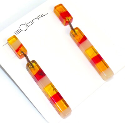 Sobral Eco Ambar Clarissa Earthy & Fiery Hues Dangling Artist Made Post Earrings