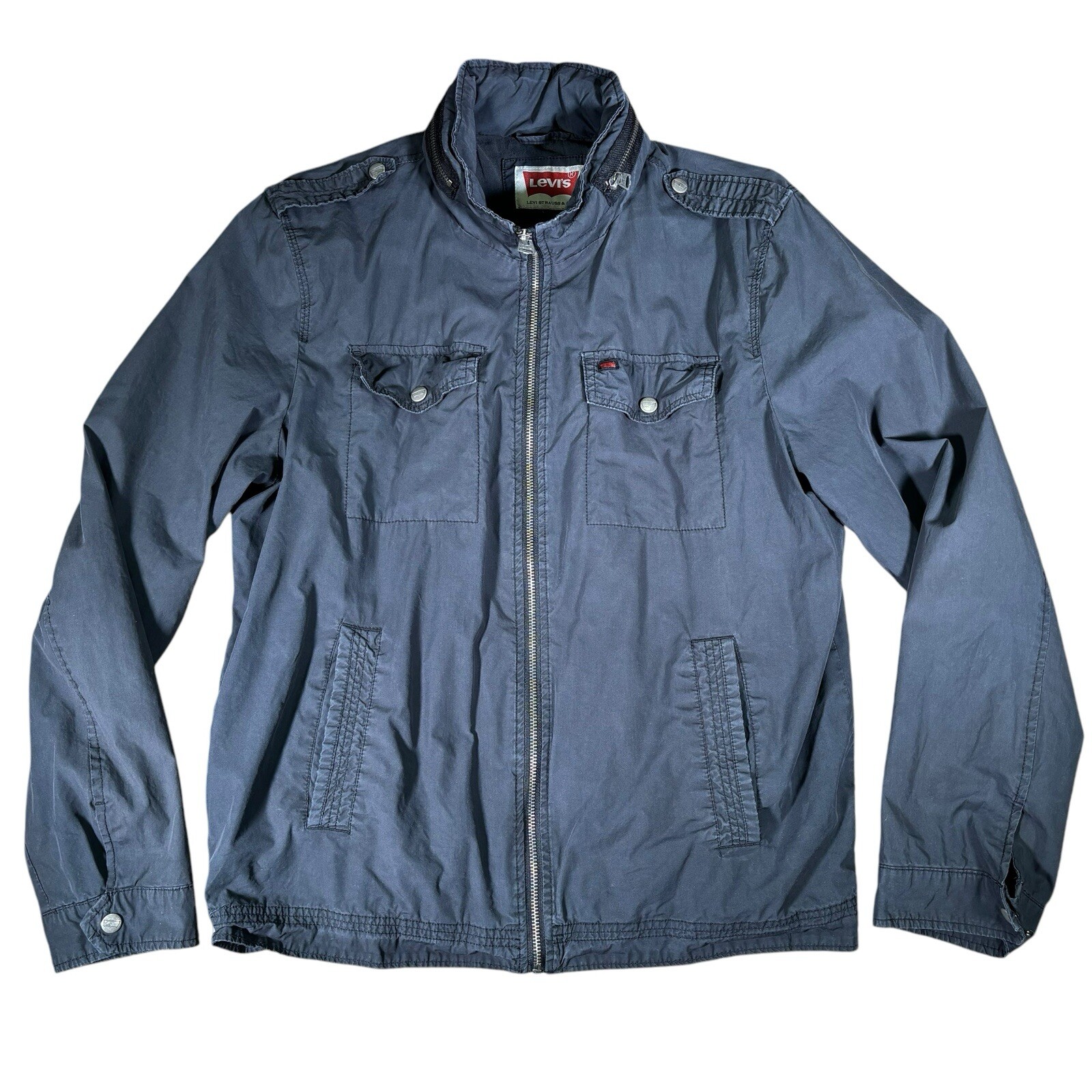 Levi’s Men’s Jacket Retractable Hoodie Black Size Medium Military Full Zip Gray