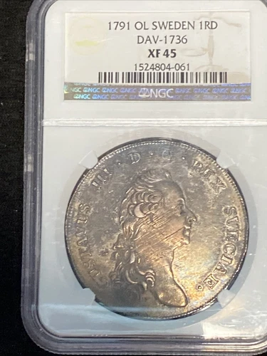 1791 OL Sweden Riksdaler DAVENPORT 1736CHOICE XF 45 NGC