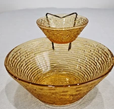 VTG Anchor Hocking Soreno Amber Honey Gold Chip and Dip Bowls 3 pc Set