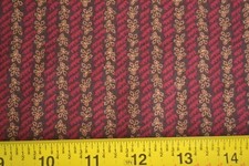 By 1/2 Yd, Red Gold Dark-Brown Floral Striped, Thimbleberries/Pine Rose, B80