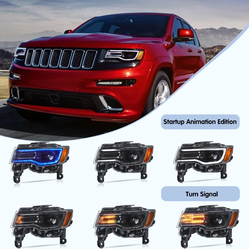 VLAND Full LED Headlights Fit 2014-22 Jeep Grand Cherokee Blue DRL Start-up Set - Picture 6 of 9