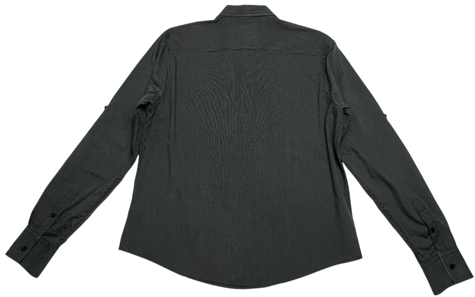 Camisa masculina 7 diamantes (L) preta cinza listrada botão para cima dragonas mangas aba rolo - Imagem 4 de 4