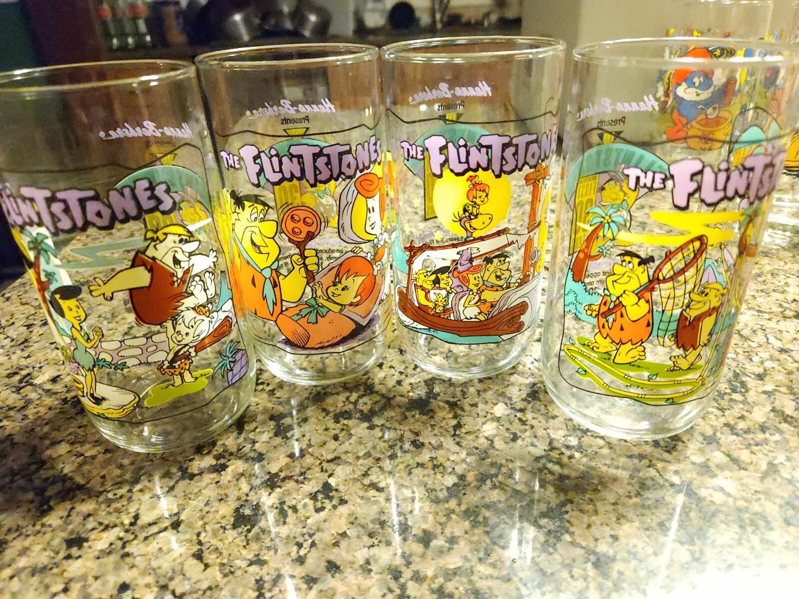 1991 Flintstones Glasses. 2 Sets Of 4 Plus 1 Extra Falak Tayyeb