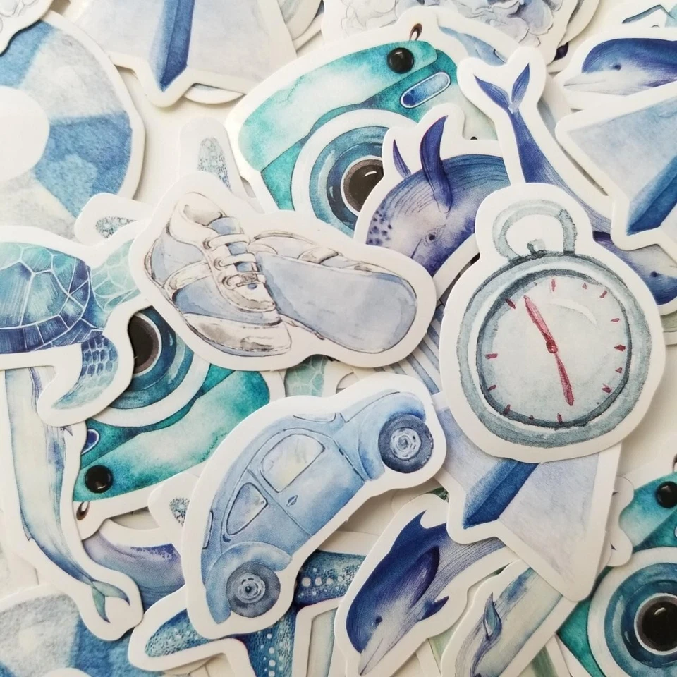 40 PIEZAS Lindas Pegatinas Azules Surtidas - Papelería Álbum de Recortes Planificador Diario Foto 3 de 4