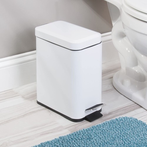 1.3 Gal Stainless Steel Step On Trash Can Slim Bathroom Office White