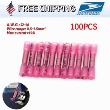 22-16AWG Red 100Pcs Heat Shrink Wire Butt Connectors Waterproof Splice Terminals