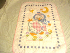 Mother Goose Baby Quilt Hand Embroidered Pink Flannel Backing