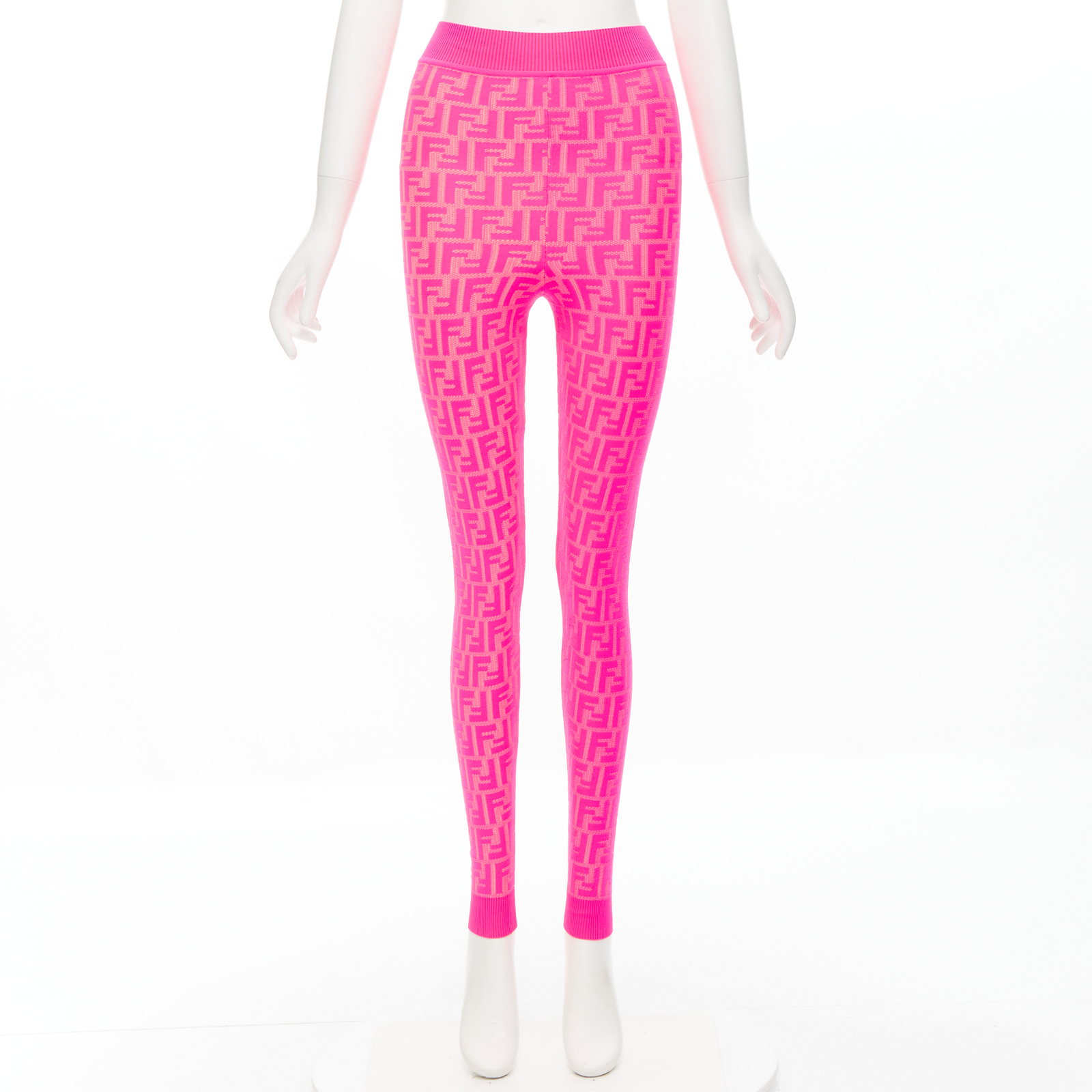 new FENDI Nicki Minaj Prints On Runway neon pink FF Zucca legging IT38 XS