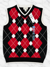 NWT The Children  s Place Boys Argyle Sweater Vest M 7/8 Black Red Cotton
