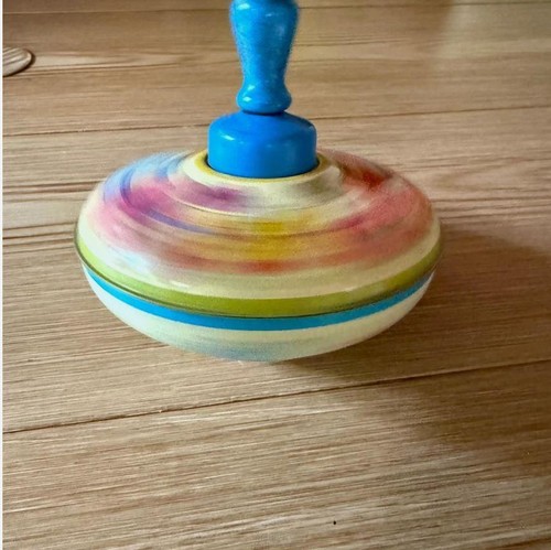Vintage Ohio Art Tin Litho Flowers Birds & Butterflies Spinning Top Toy 5" Tall - Picture 3 of 5