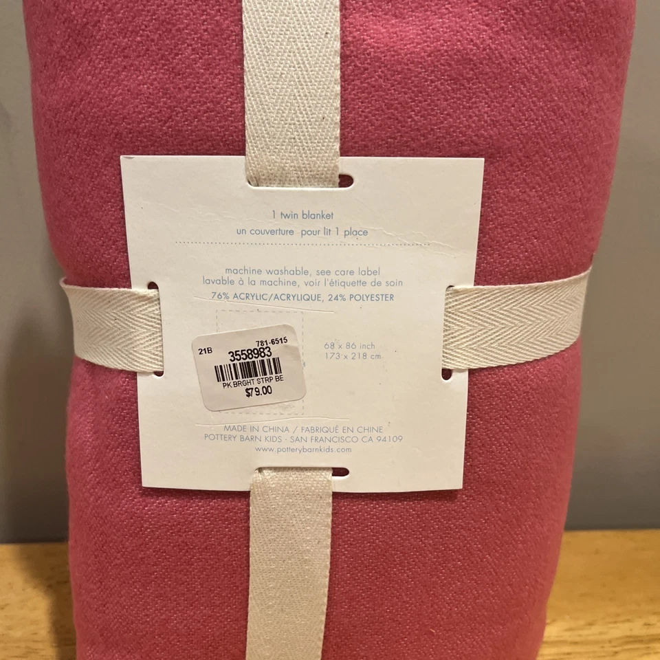 Manta Pottery Barn Kids Rayas Brillantes Rosa Azul Marino Doble Nueva Tejida Acrílico Foto 4 de 4