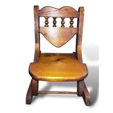Vintage Crafted Wooden Child's Doll Folding Rocker Rocking Chair Stamped