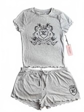 Juicy Couture Pajama Set of 2 Medium Grey Crest Logo Sleepwear Top Shorts D/83