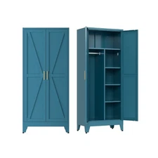 Metal armoire Wardrobe Closet with Hanging Rod,71'' Metal Wardrobe Cabinet