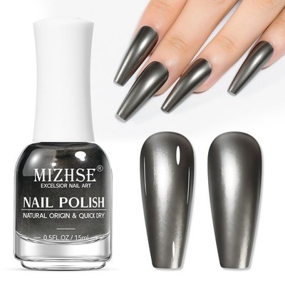 MIZHSE Dark Grey Mirror Nail Polish, 0.5 Fl Oz (Pack of 1), 