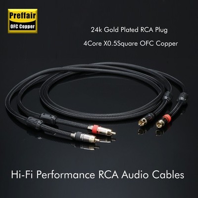 24k Gold Plated High Fidelity RCA Audio Cable 99.998%OFC Copper for Home Theater