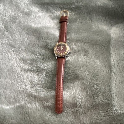 Nike Air Shock Resistant Analog Wristwatch Brown Leather Strap Silver Case