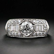 Art Deco 0.66Ct Round Cut CZ Milgrain Halo Wedding Engagement Ring 925 Silver