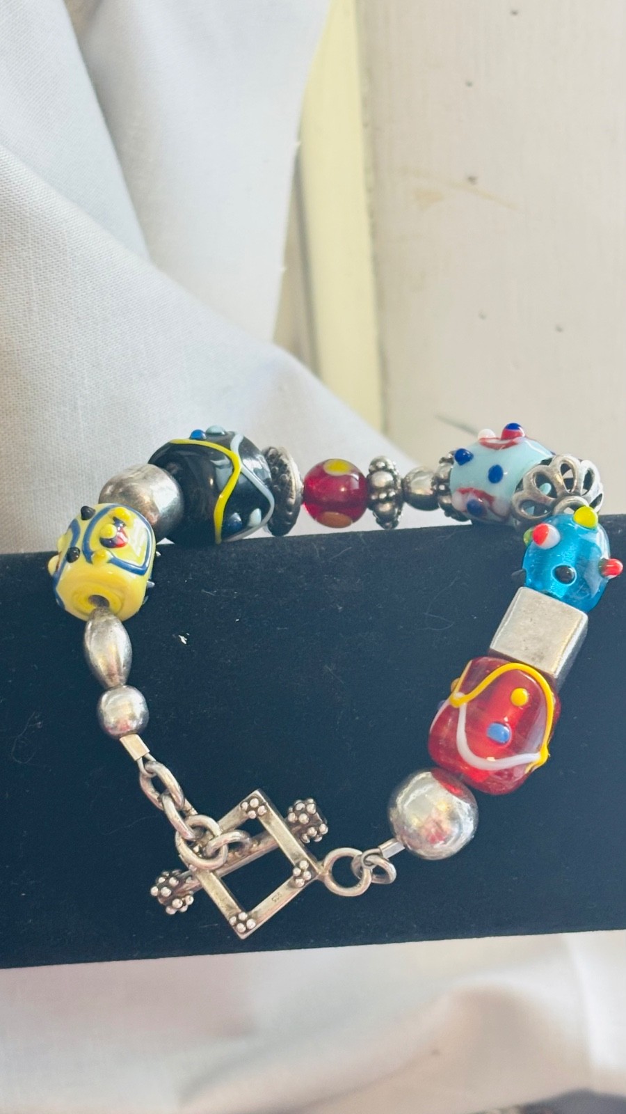 Silpada 925 Sterling Lampwork Art Glass Bead 8" Toggle Bracelet 