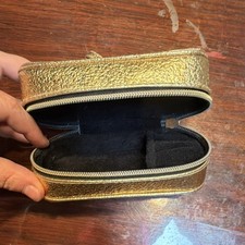 Jewelry Gold Faux Leather Zip Travel Case, Black Interior, Holds 1-3 rings