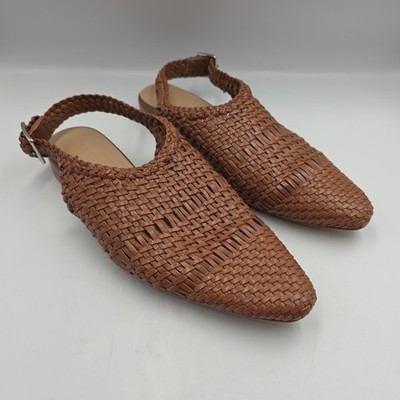 TRENERY Nellie Woven Flat Brandy Brown Leather Slingback Flat Shoes Size 41