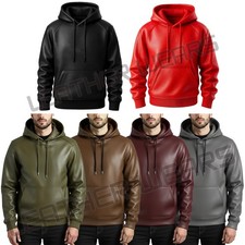 Men's Black Premium Leather Hoodie USA Handmade Genuine Lambskin Leather Hoodie