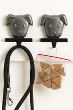 Set Of 2 Dog Face Metal Shelf Hooks Puppy Wall Hangers For Leashes, Treats, etc.