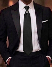 Men's Black Striped 4 in Hand Ascot with Medallion Victorian Edwardian TUXXMAN