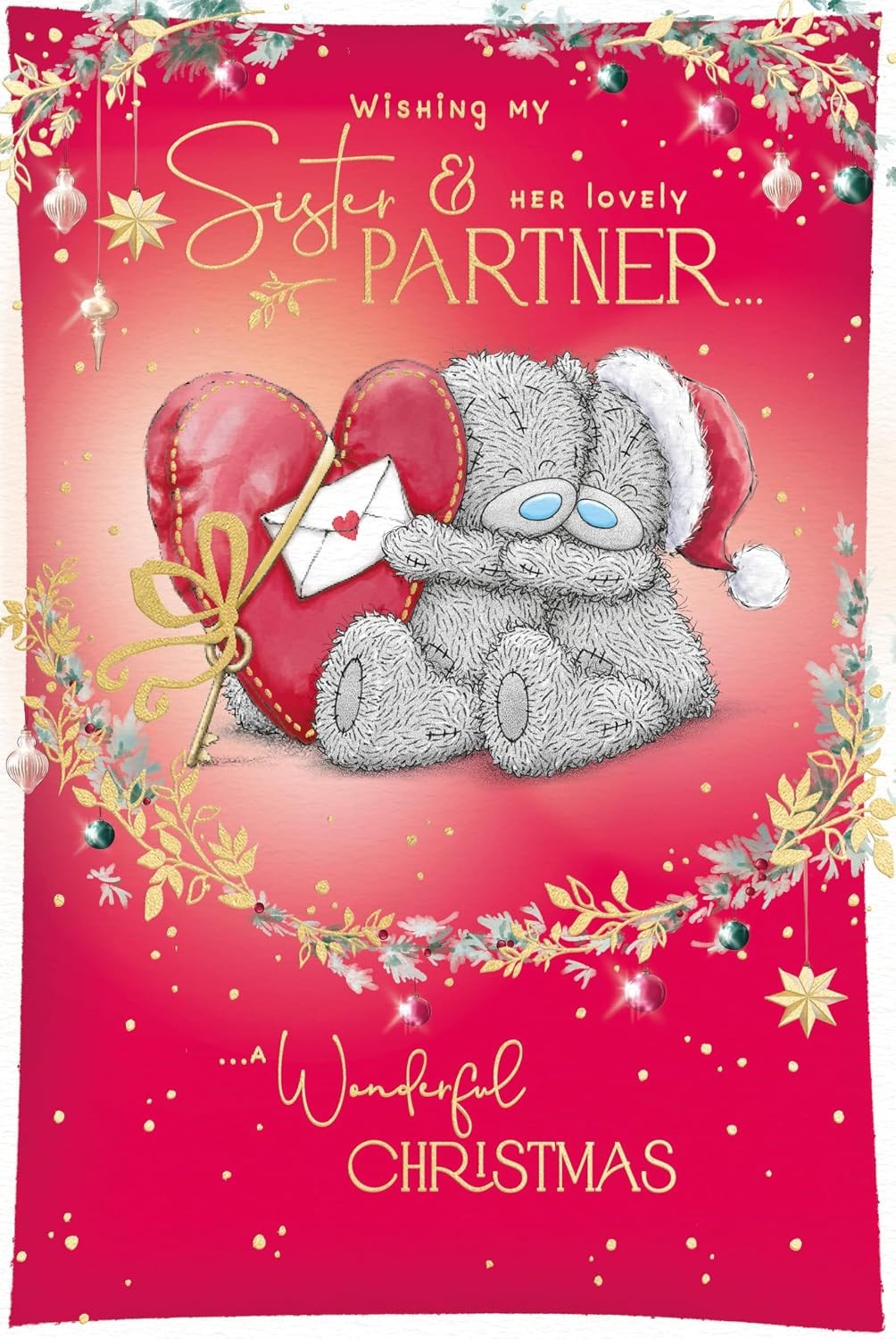 Bears Sat With Big Red Heart Fabulous Sister And Partner Christmas Card - Image 2