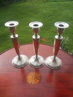 3 candelabri MCM Art Deco Gorham 10" argento sterling pesati ma senza asta