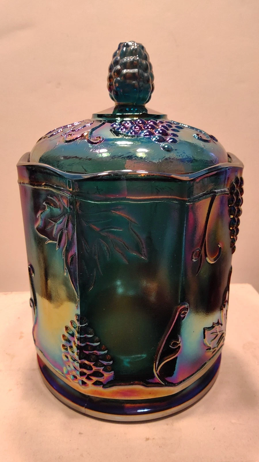 Colony Harvest Carnival Blue Glass 7" Canister