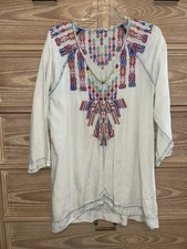Soft Surroundings Tunic Top Shirt Embroidered Aztec Coastal Cowgirl Tribal Sz XL