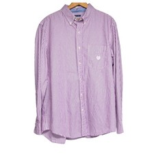 CHAPS Men's Large Dress Shirt Purple Pinstriped Cotton Blend Long Sleeved Top