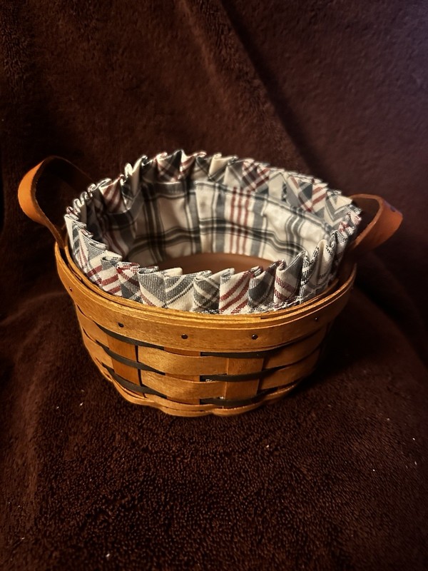 1994 Longaberger Button Basket with Terra-cotta Stone and Plaid Liner