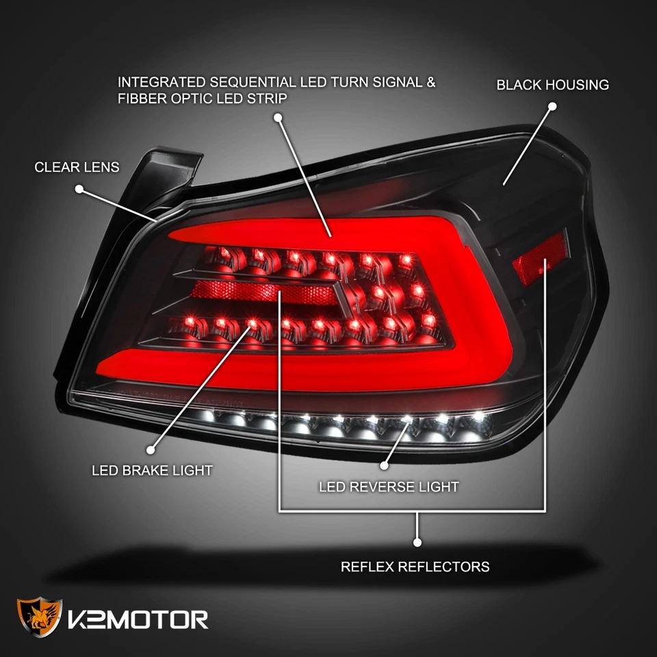 Fits 2015-2021 Subaru WRX/WRX STI Black LED Sequential Bar Tail Lights Lamps L+R Foto 3 de 4