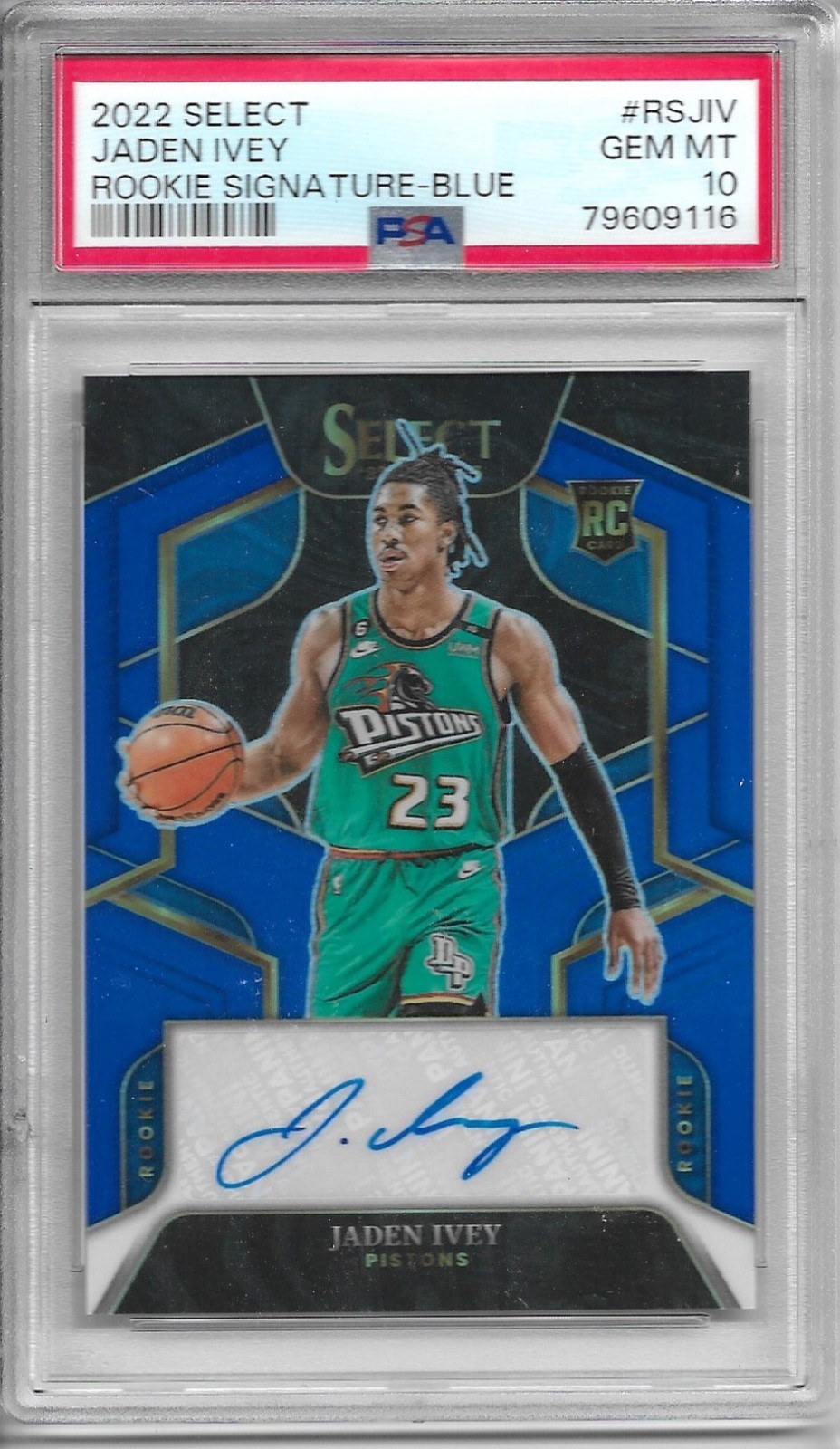 2022 Panini Select RSVIJ Jaden Ivey Rookie Signature Blue /49 PSA GEM MT 10