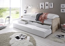 Bett Einzelbett Ausziehbett Schubladenbett Tandembett 90cm Weiß Sonoma
