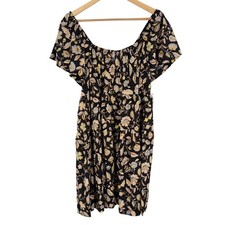 Old Navy Brown Floral Tiered Mini Dress Black Short Sleeve Boho L 808943-00-1