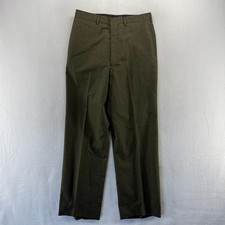 Vintage Military Trousers Mens 33L fit 31x31 Green Wool Blend Tropical Ideal 80s