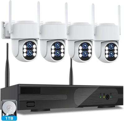 Wireless Security Camera System Outdoor: Dual Lens 6MP 10X black or white 