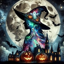 Diamond Painting Kits for Adults, 5D Halloween Castle Witch Diamond Art Kit