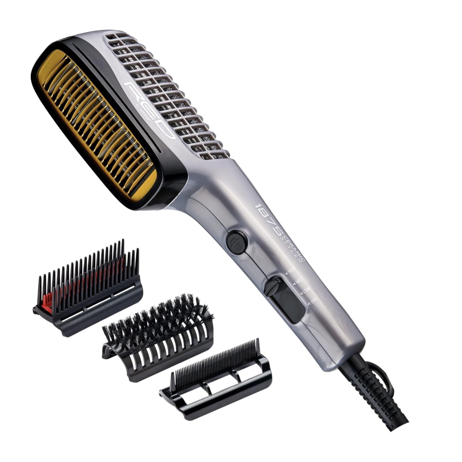 1875 Ceramic Ionic Hair Styler, Blow Dry Comb with 3 Attachments Including De...
