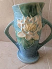 Vintage 1940 Roseville Water Lily Vase 76-8". Light Blue green Excellent Cond.