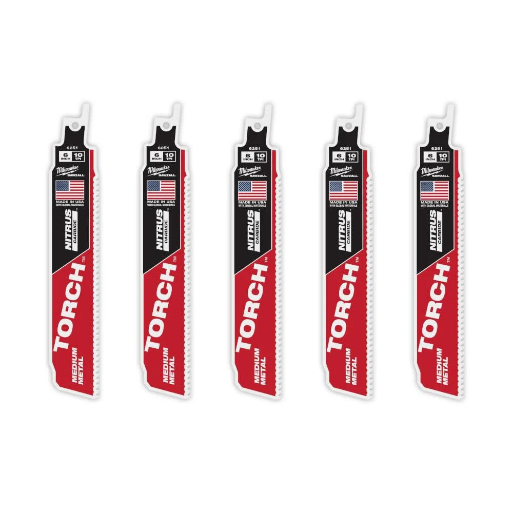 Пильный диск Milwaukee с возвратно-поступательным движением из карбида нитруса 6 дюймов 10Tpi Torch 5Pk 18890₽