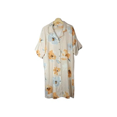 Anko Ladies Beige Linen Viscose Floral Shirt Dress Size 20  EUC