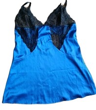 Slip Chemise Dress Lingerie Size XL Blue Black Lace Bodice Satin Nightie