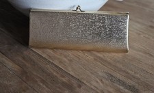Vintage Mid-Century Gold Lam Evening Bag, Retro Flip-Lock Metallic Purse Clutch